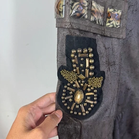 Camelot Italy Brown Cargo Midi Skirt Size S Embellished Utility Boho Grunge - Picture 6 of 16